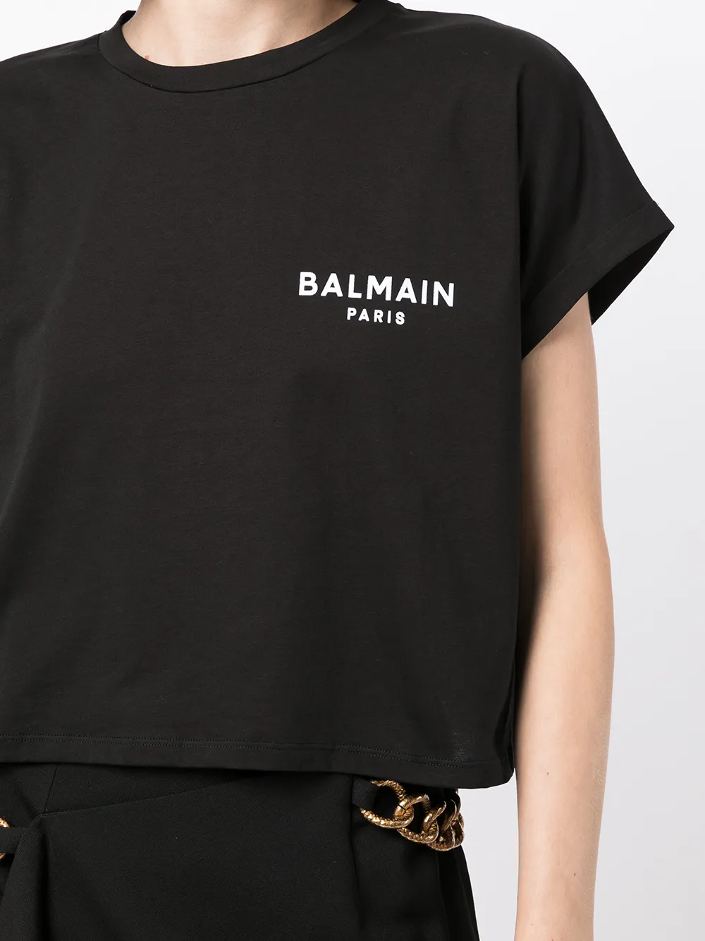 фото Balmain укороченная футболка с логотипом