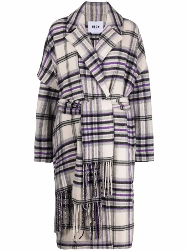 plaid belted coat