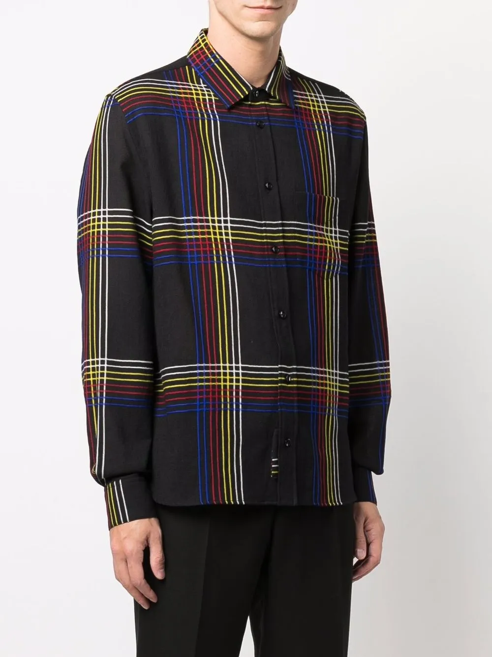 Saint Laurent Men's Checked Wool Shirt In Schwarz