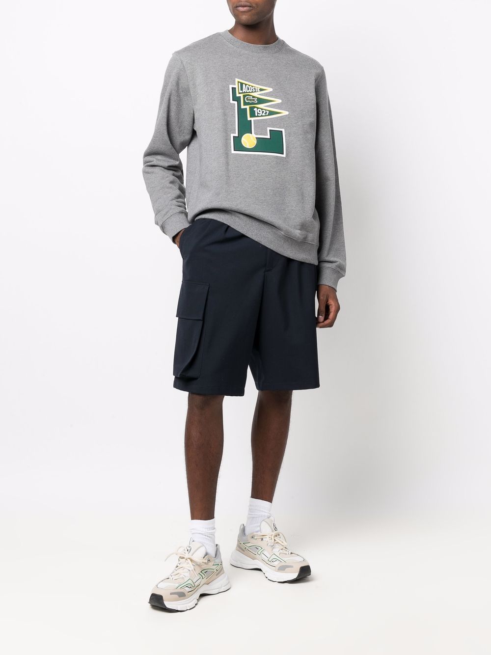 Shop Lacoste Logo-print Cotton Sweatshirt In Grau