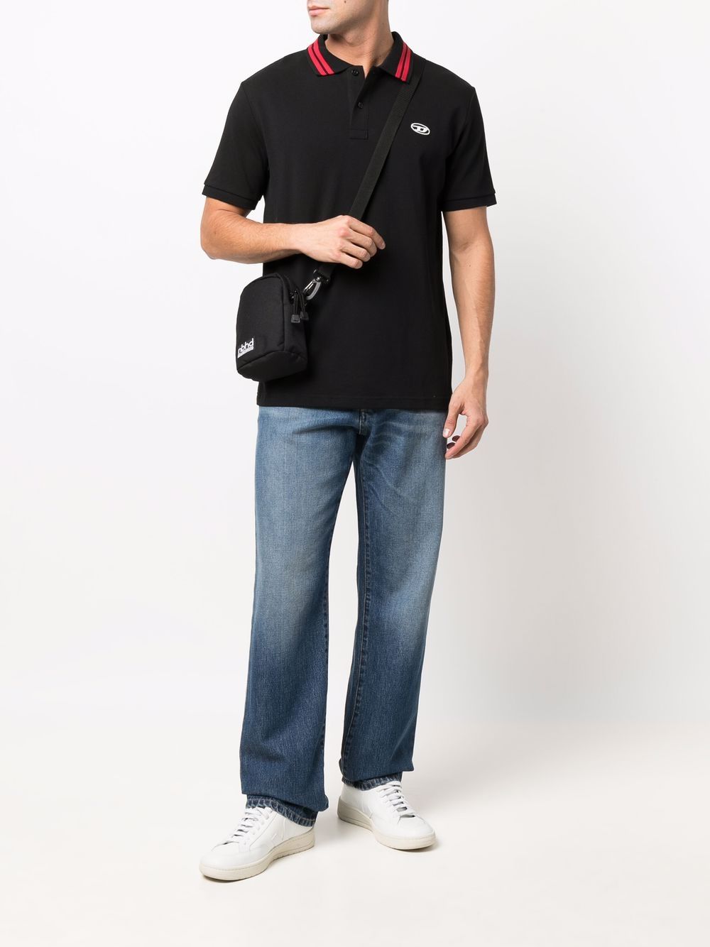 Shop Diesel Embroidered-logo Polo Shirt In Schwarz