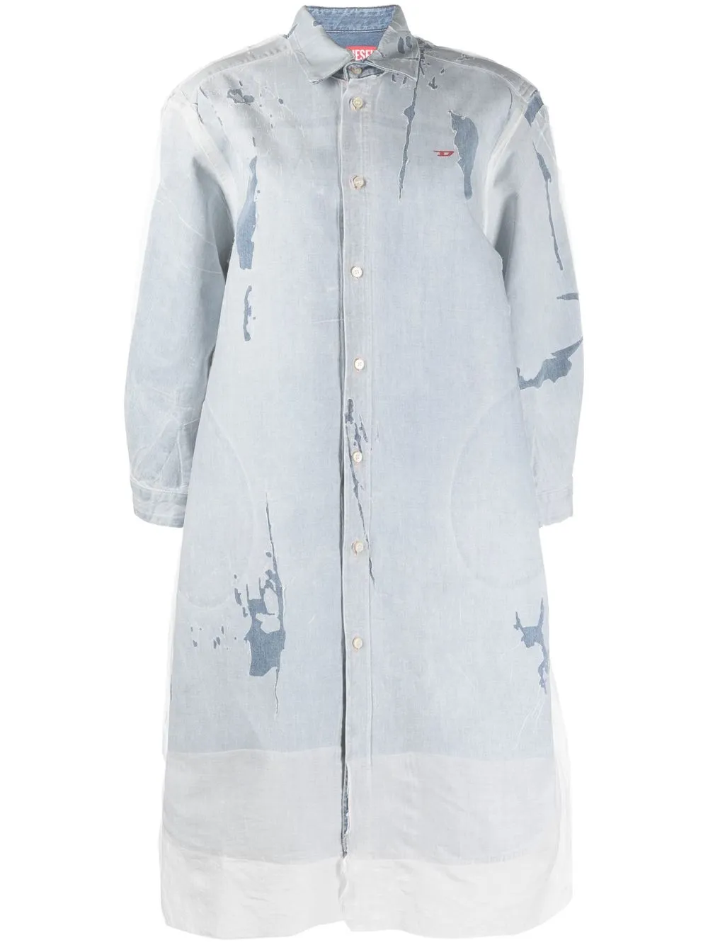 Diesel Distressed Denim Shirt Dress In Blue
