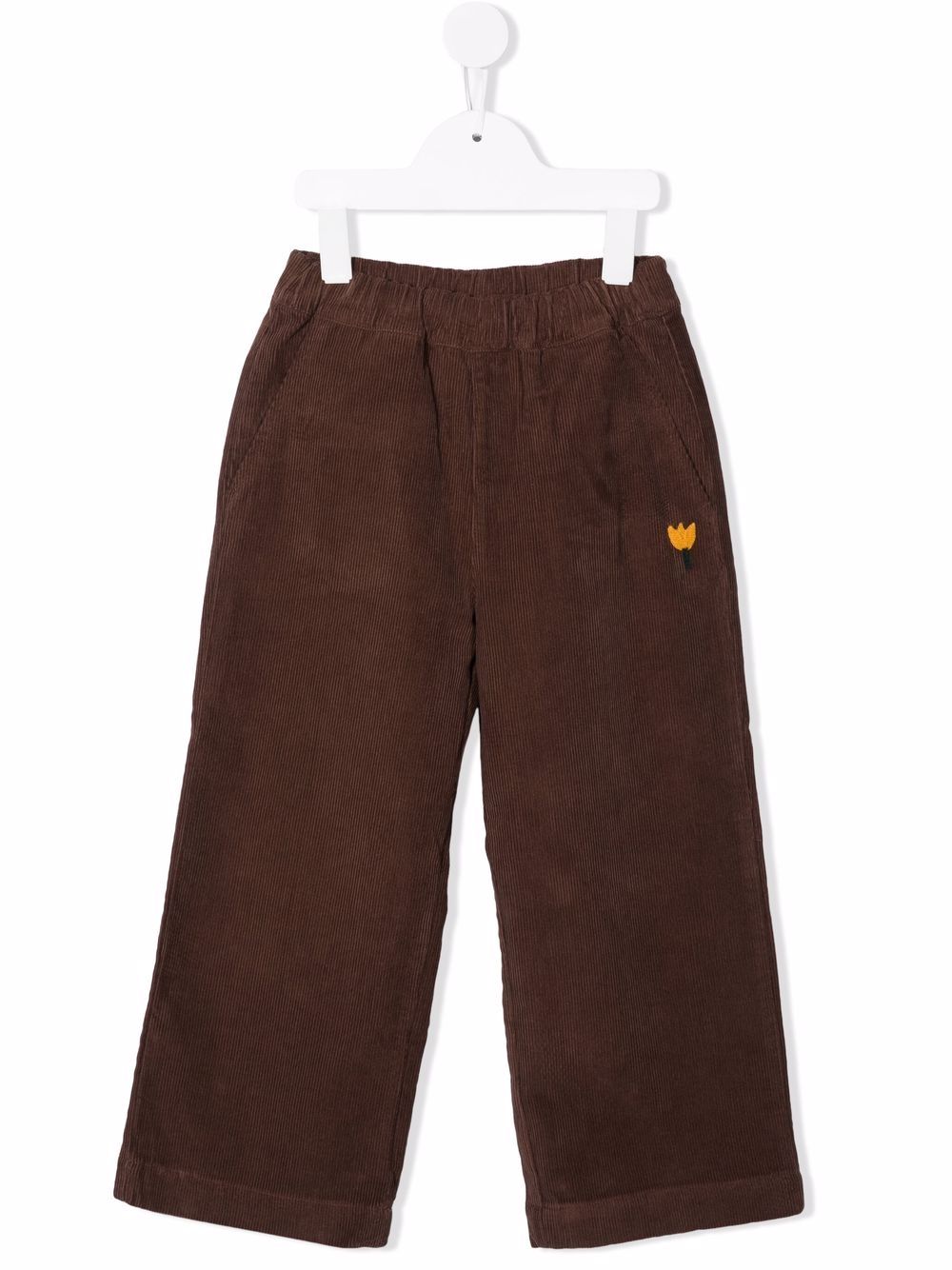 jellymallow pantalon en velours côtelé à détails brodés - marron