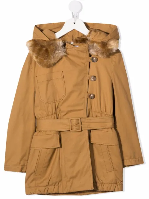 Chloé Kids معطف كاجوال بهودي وأطراف فرو صناعي