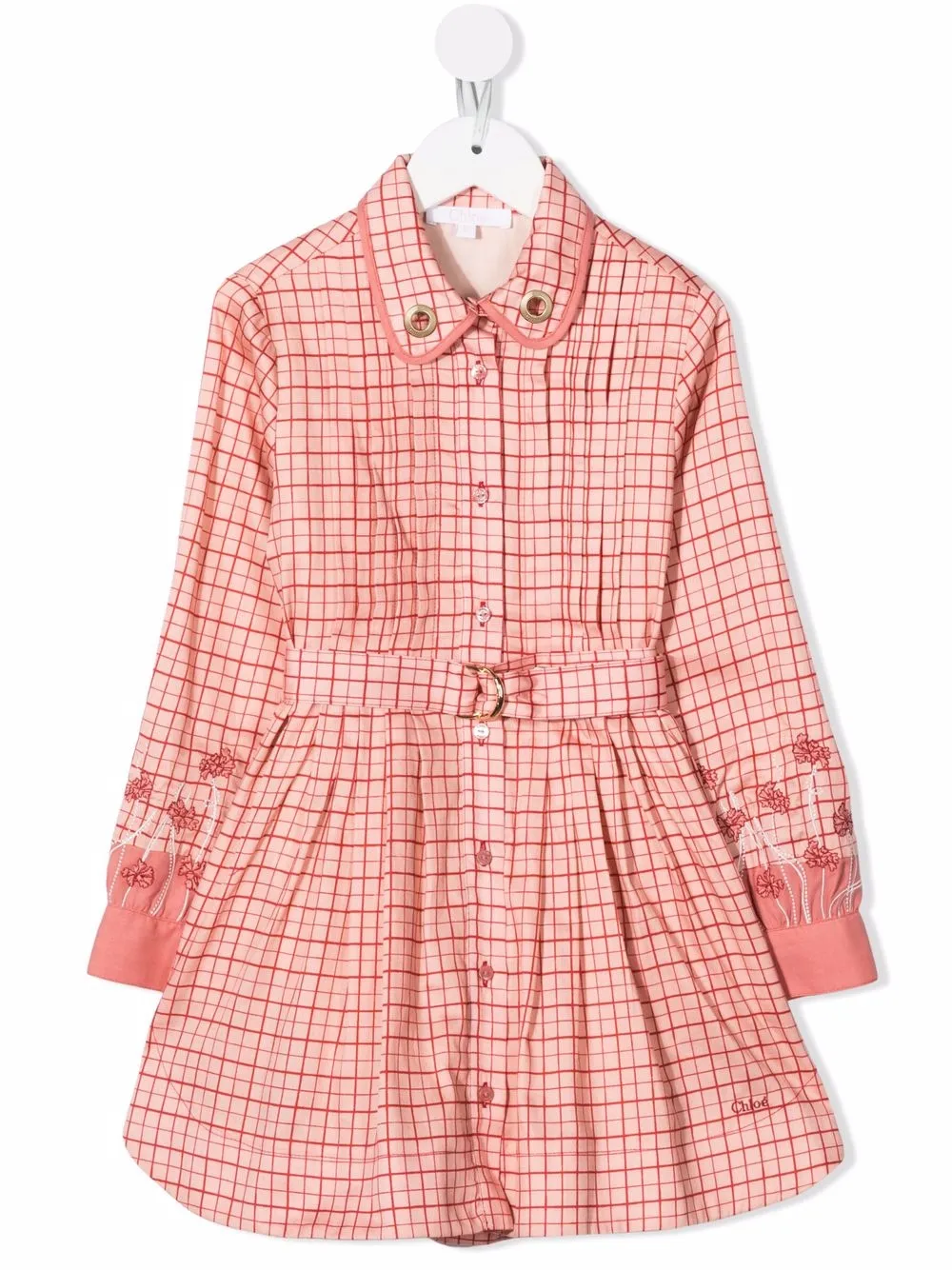 

Chloé Kids vestido camisero con motivo de cuadros - Rosado