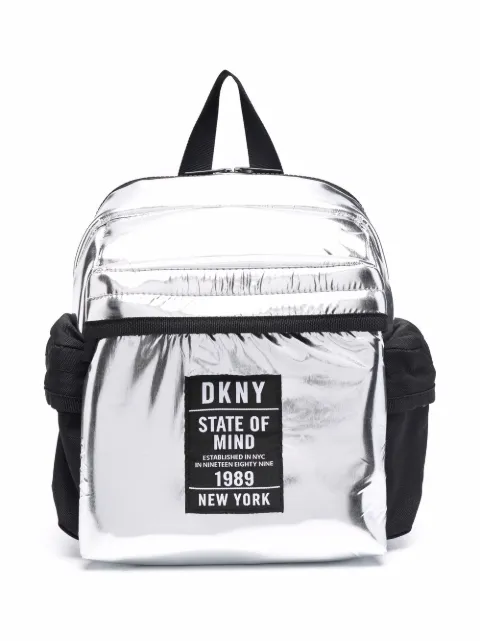 Dkny Kids metallic logo-patch backpack