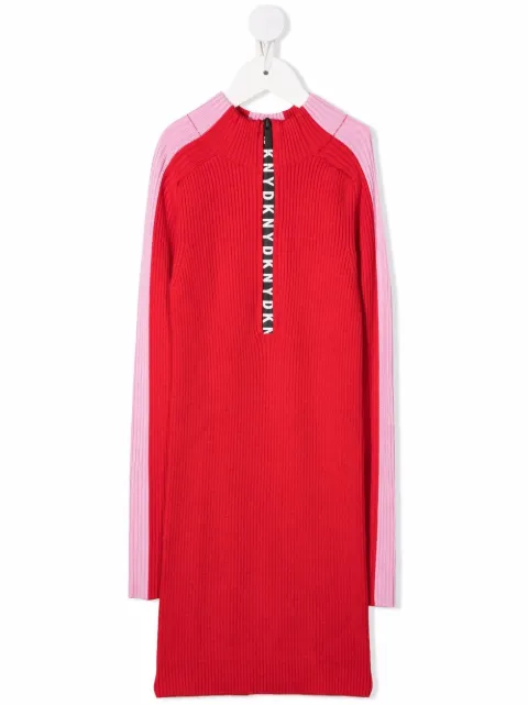 Dkny Kids فستان بلونين وحياكة مضلعة