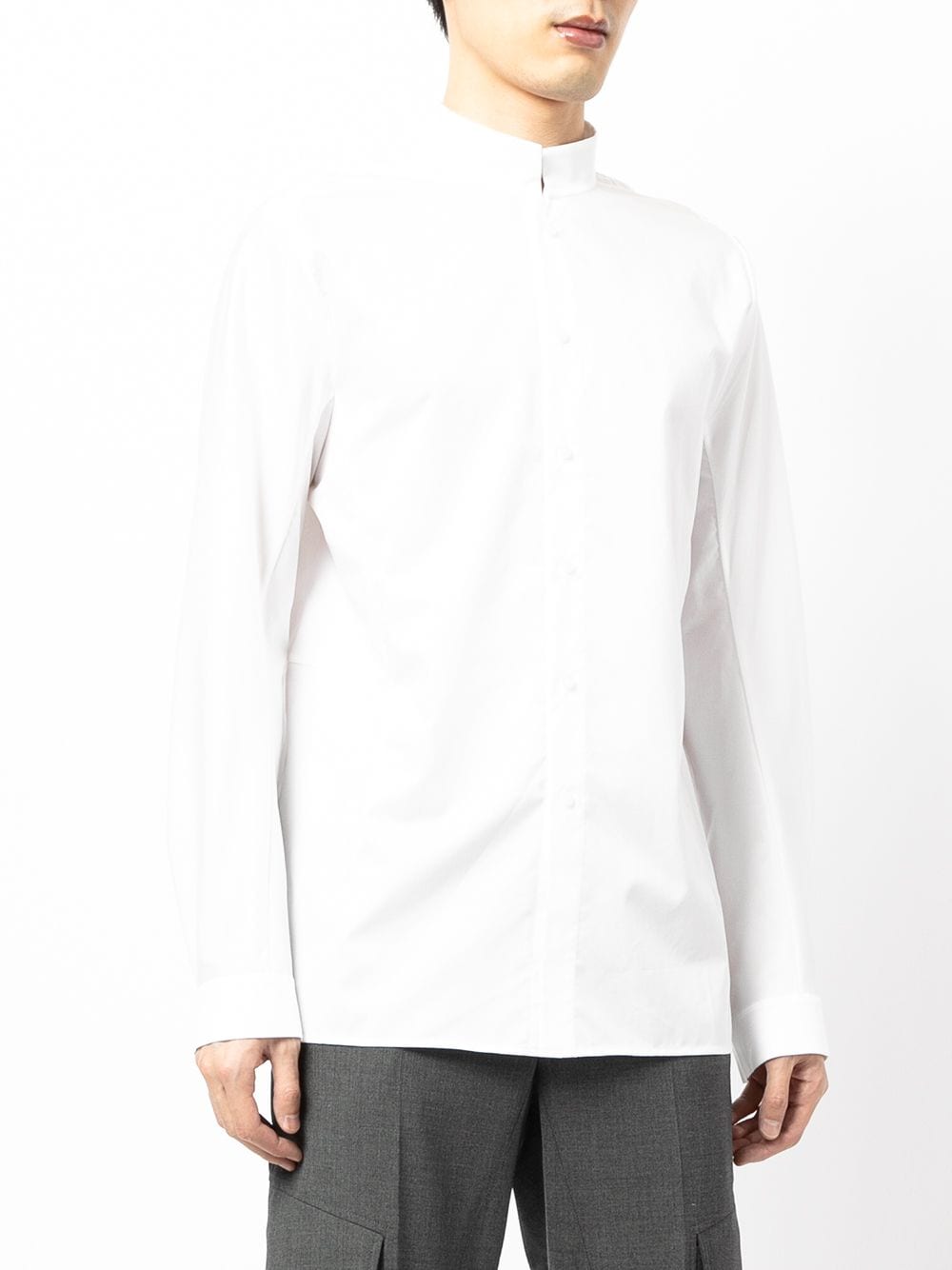 Shop Shiatzy Chen Mandarin Collar Cotton Shirt In White