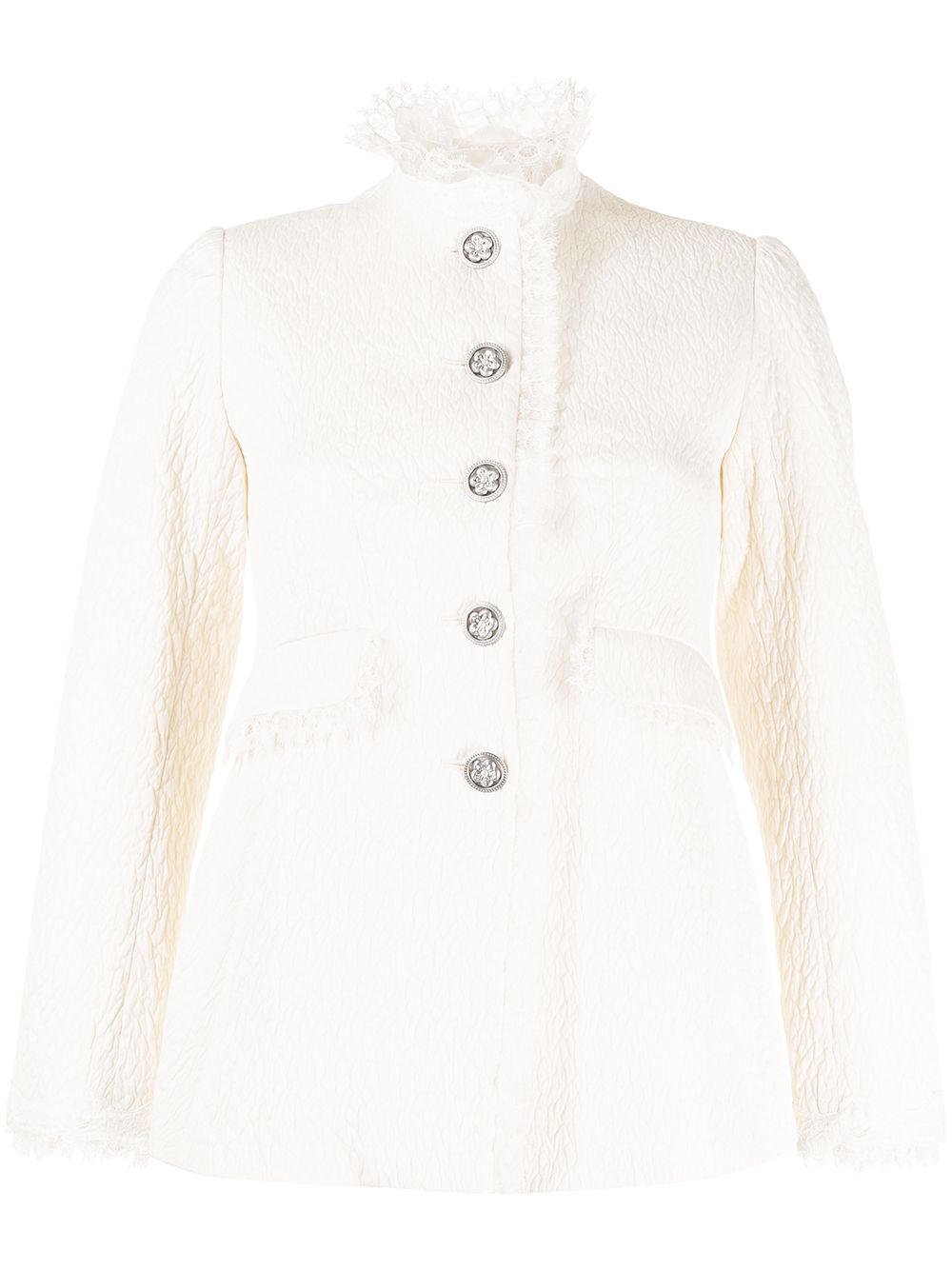 lace-trim buttoned-up fitted jacket