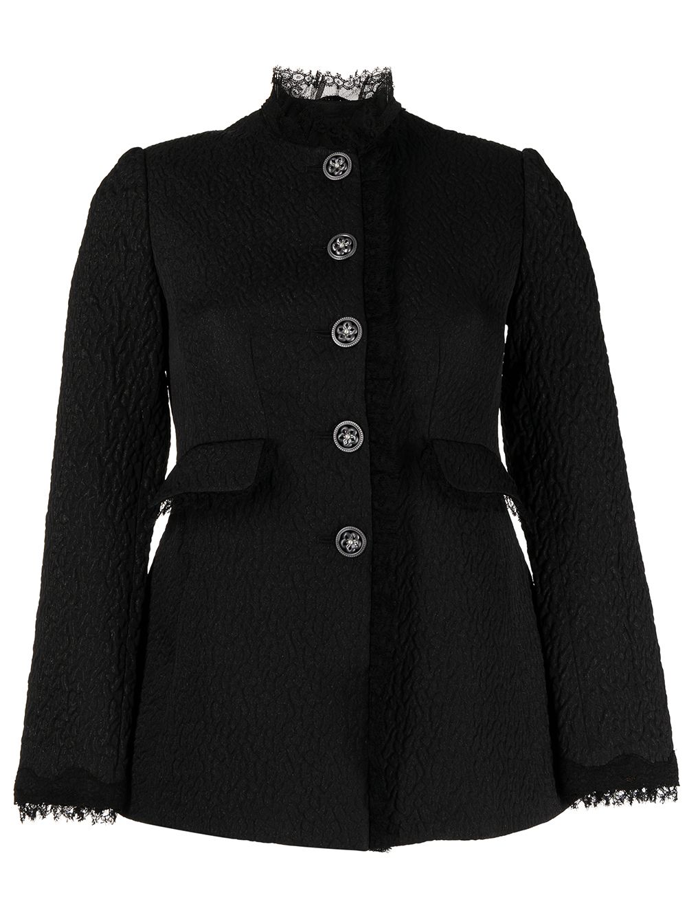 lace-trim buttoned-up fitted jacket
