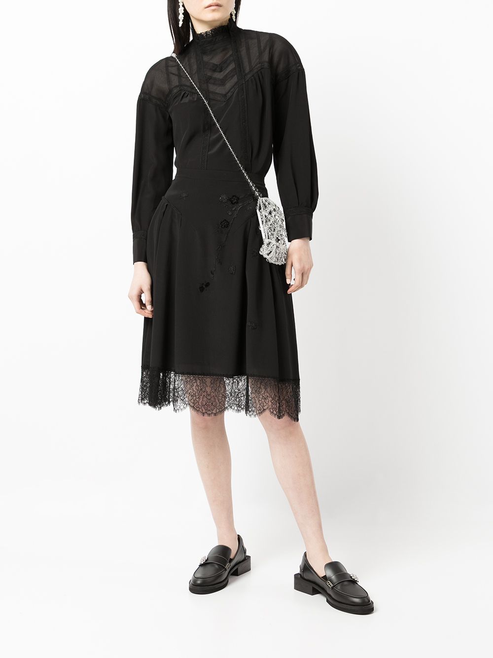 Shop Shiatzy Chen Tulle Panelled Silk Blouse In Black