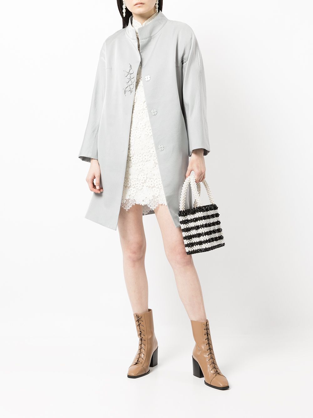 Shop Shiatzy Chen Appliqué-detail High-neck Coat In Grey