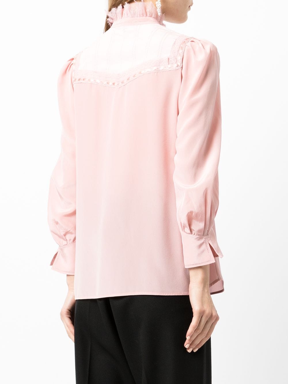 Shop Shiatzy Chen Lace Collar Silk Blouse In Pink