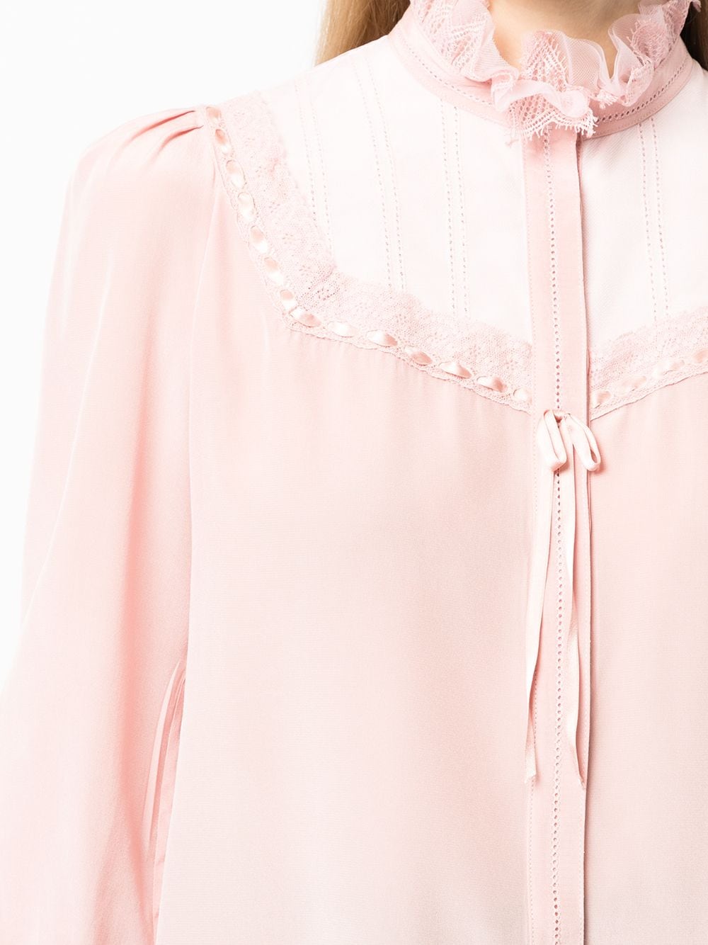 Shop Shiatzy Chen Lace Collar Silk Blouse In Pink