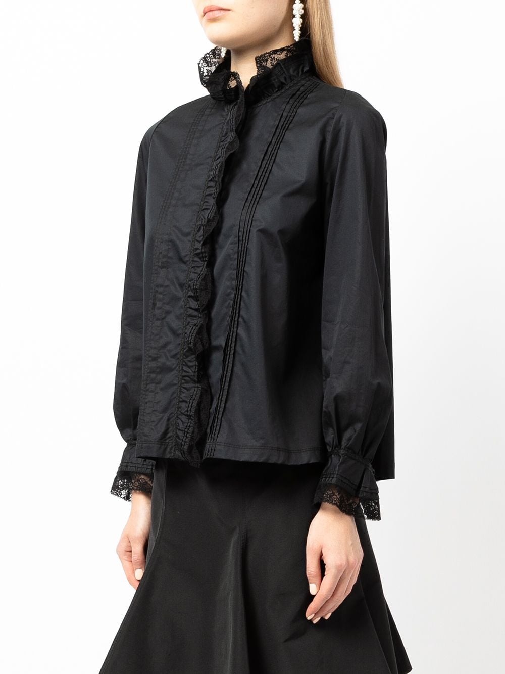 Shop Shiatzy Chen Ruffle-trim Shirt In Black