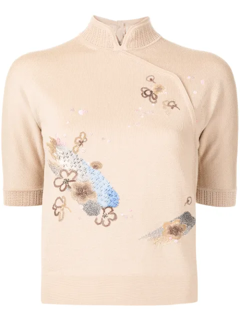 SHIATZY CHEN embroidered band collar knitted top