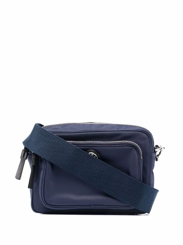 Blu Borsa a tracolla con placca logo Farfetch Donna Accessori Borse Borse a tracolla 