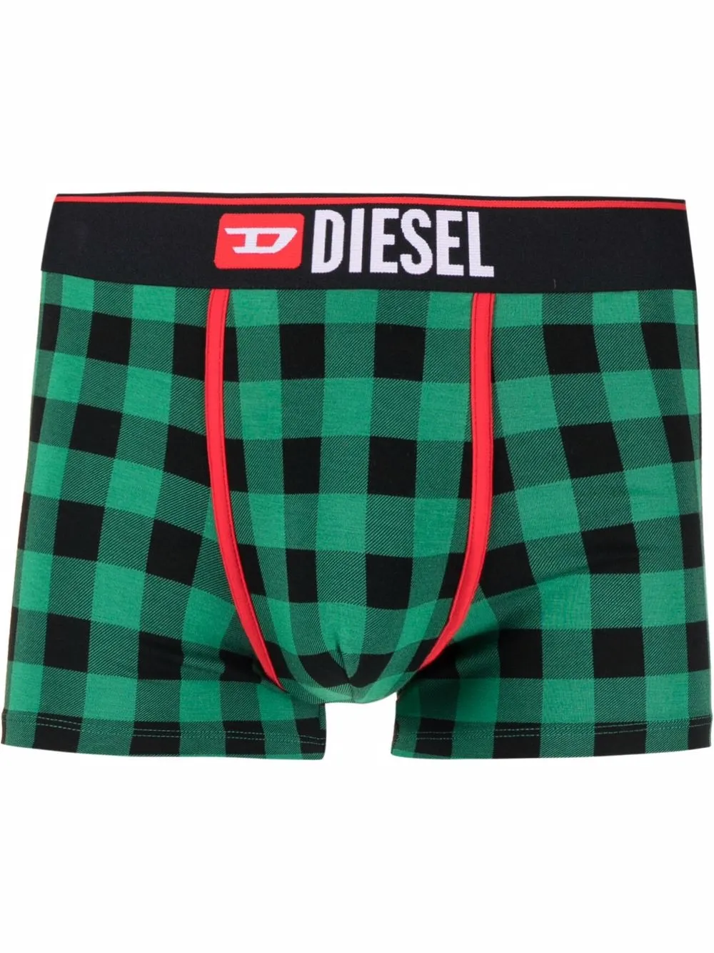 Diesel 로고 웨이스트 밴드 체크 복서 브리프 | 그린 | Image 1