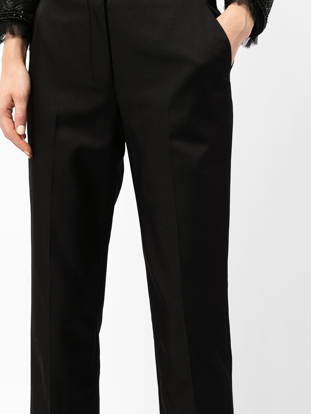 Shop Shiatzy Chen Wool-silk Slim Fit Trousers In Black