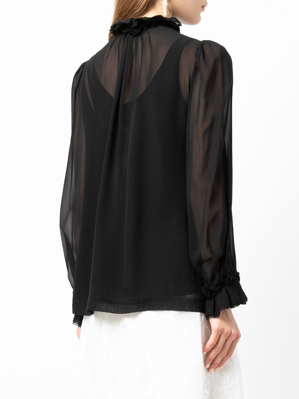 Shop Shiatzy Chen Frilled Long-sleeve Blouse In Black