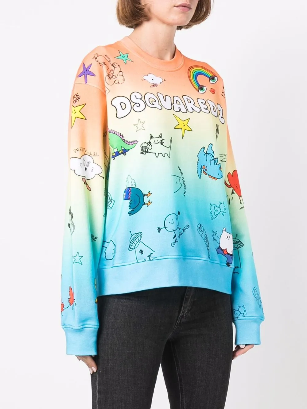  Dsquared2 Sweatshirt Mit Kritzel Detail   Blau 