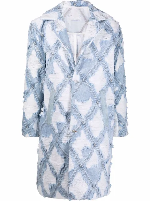 Diesel distressed-denim patchwork coat  