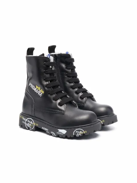 Premiata Kids embroidered-logo leather boots