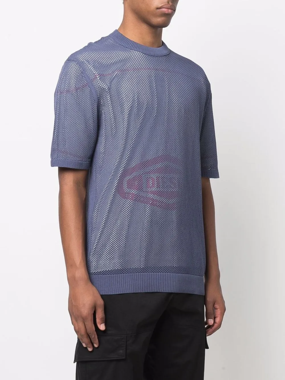  Diesel Mesh T Shirt Mit Logo   Blau 