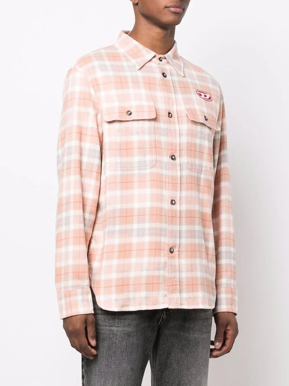  Diesel Chemise Imprimée à Patch Logo - Orange 