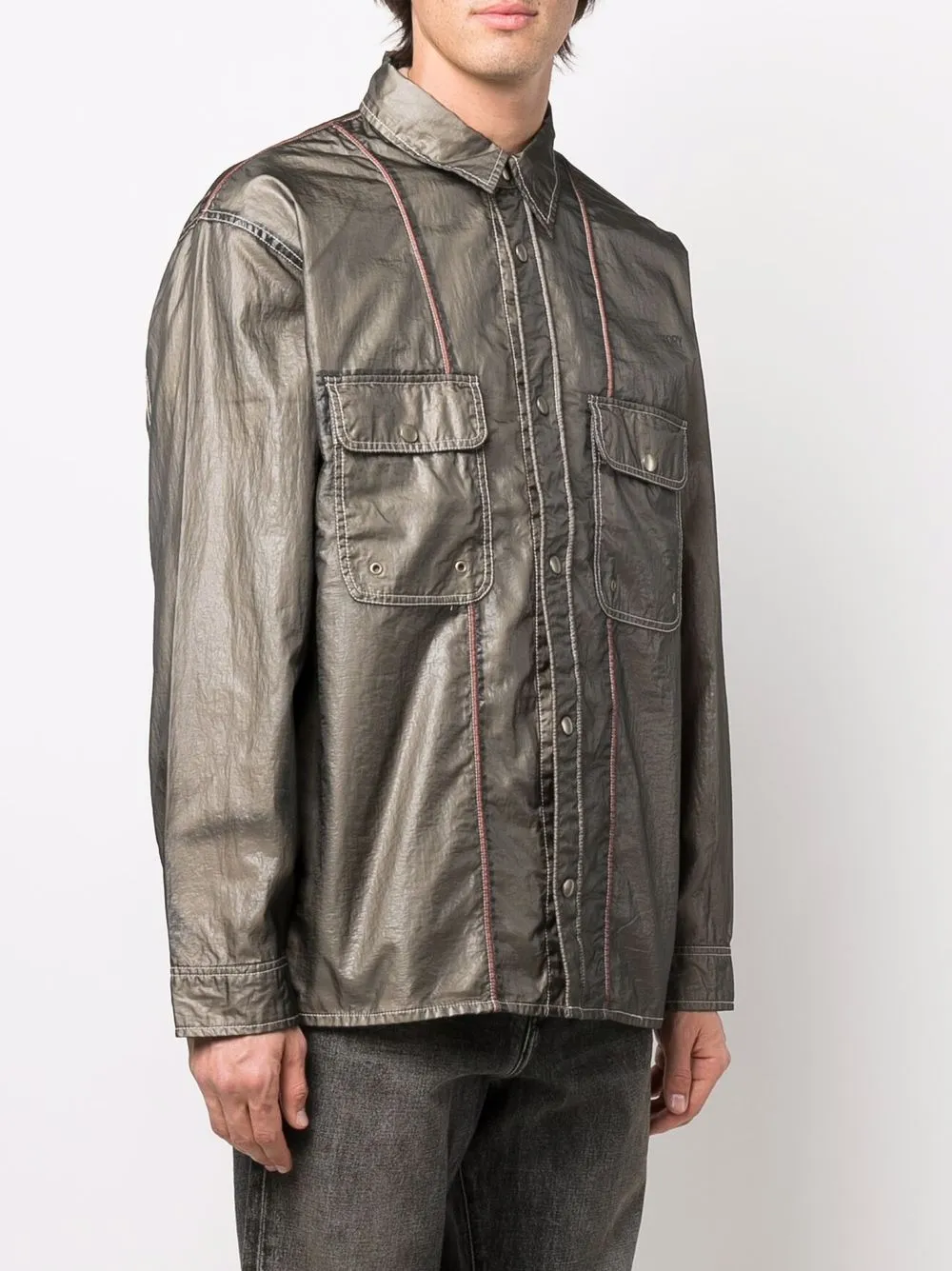 Diesel Shirtjack met metallic-effect Groen