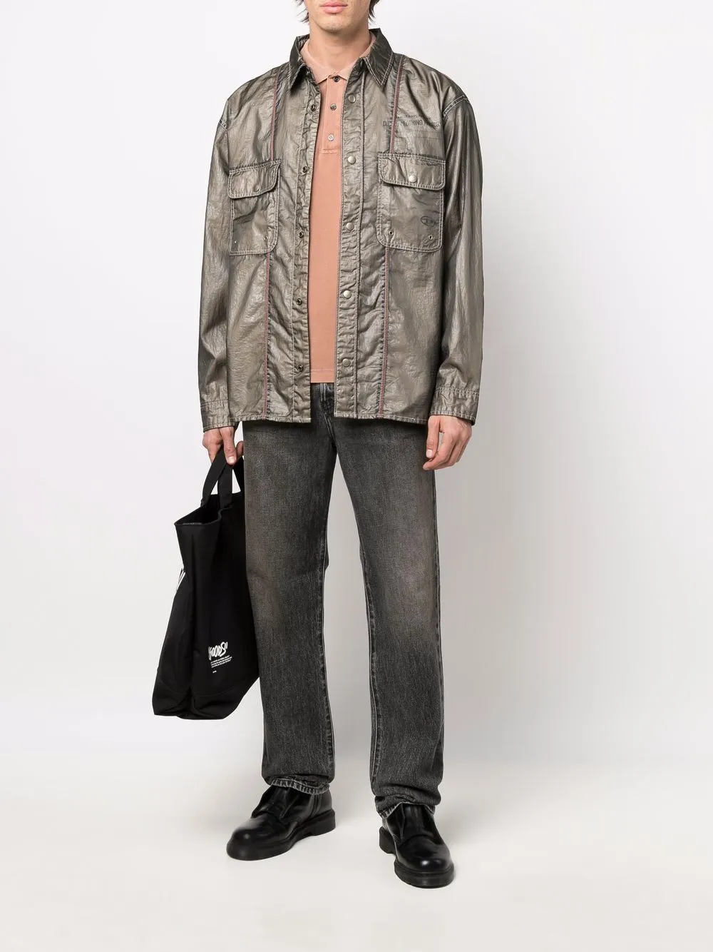 Diesel Shirtjack met metallic-effect Groen