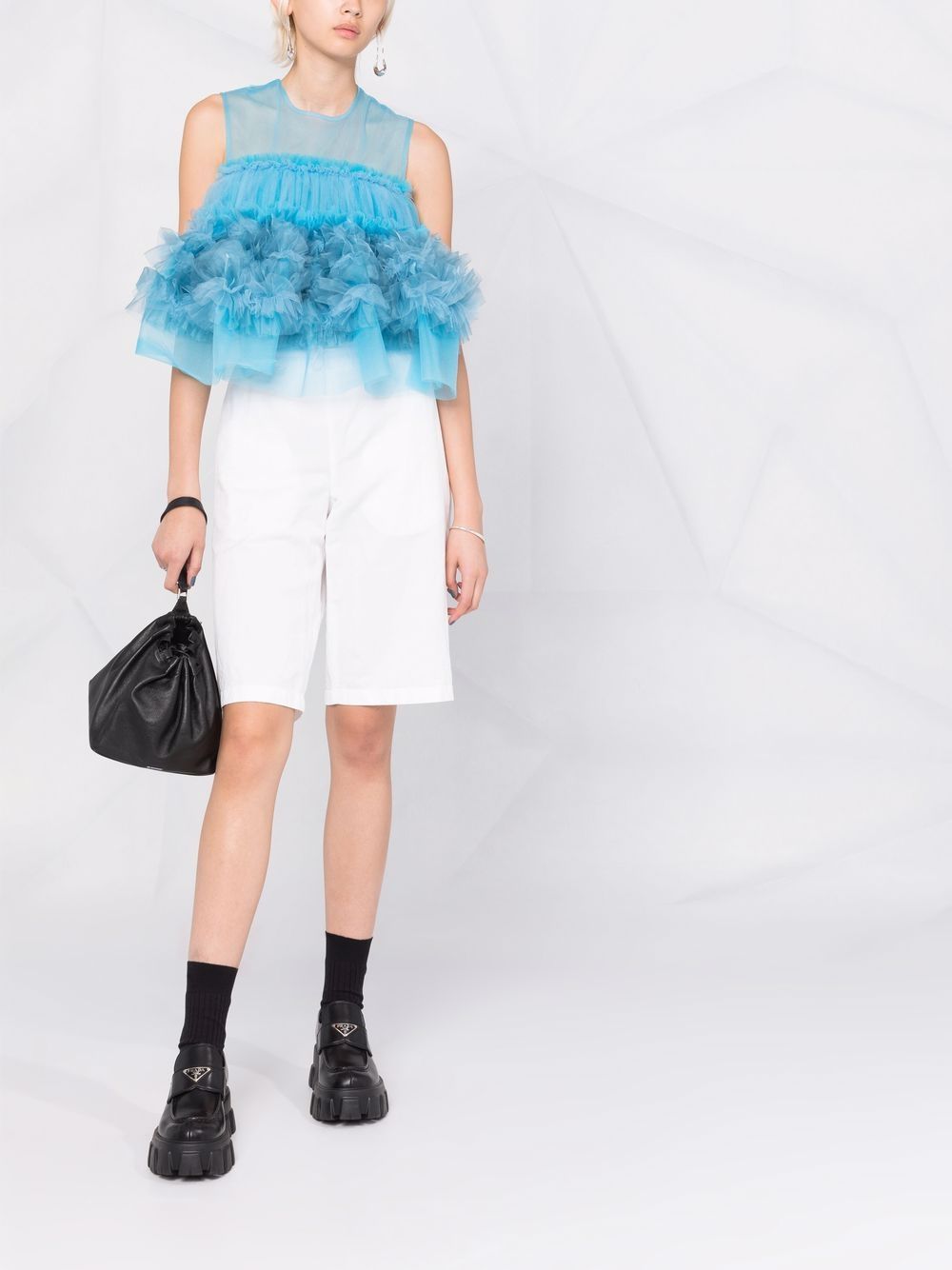 Shop Comme Des Garçons Ruffled Tulle Blouse In Blue