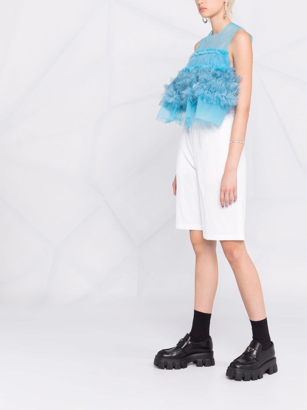 Shop Comme Des Garçons Ruffled Tulle Blouse In Blue