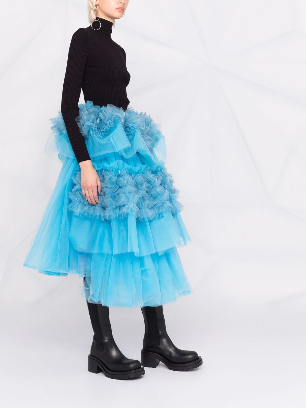 Shop Comme Des Garçons Ruffled Tulle Midi Skirt In Blue