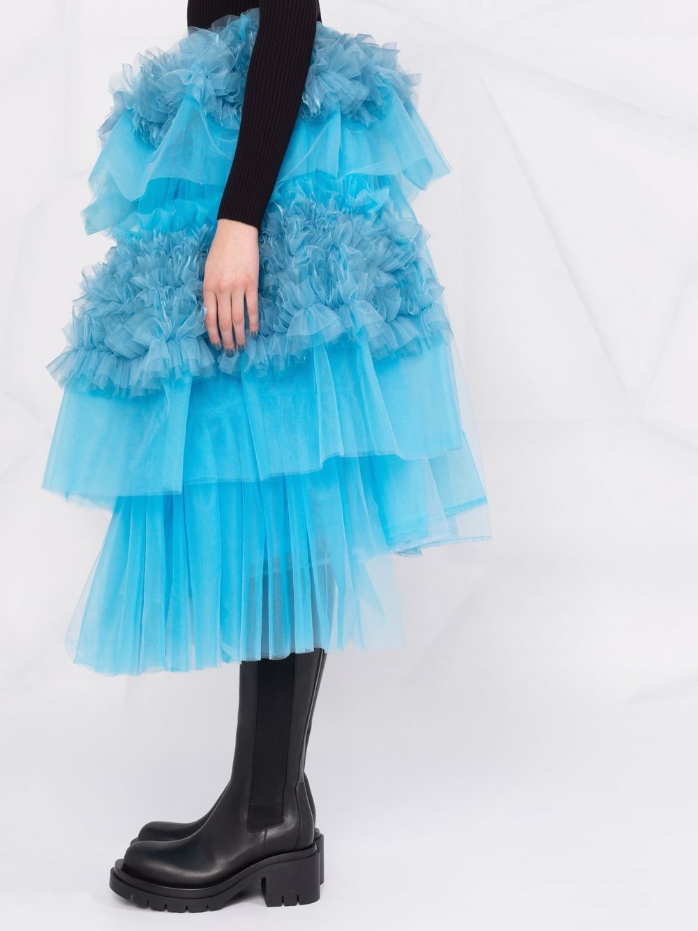 Shop Comme Des Garçons Ruffled Tulle Midi Skirt In Blue