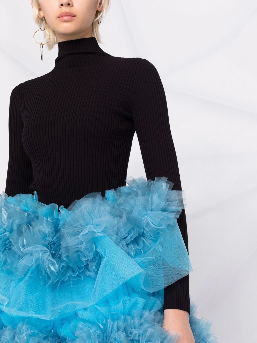 Shop Comme Des Garçons Ruffled Tulle Midi Skirt In Blue