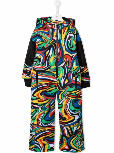 Stella McCartney Kids بدلة تزلج بسحاب وطبعة تجريدية