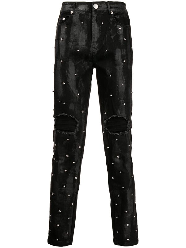 black jeans with white splatter paint