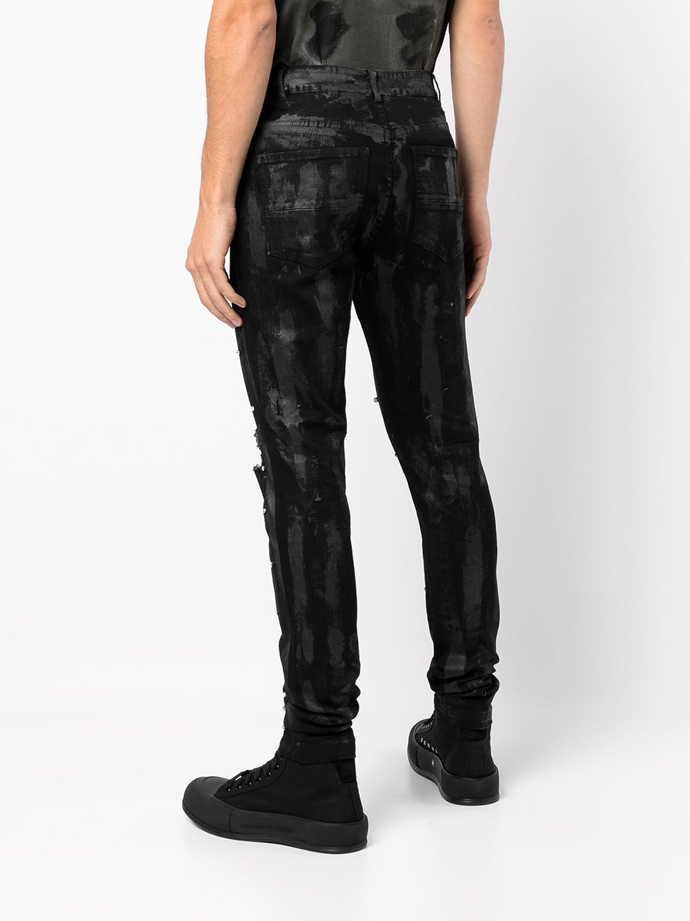 Shop God's Masterful Children Harley Distressed Wax-appliqué Jeans In Black