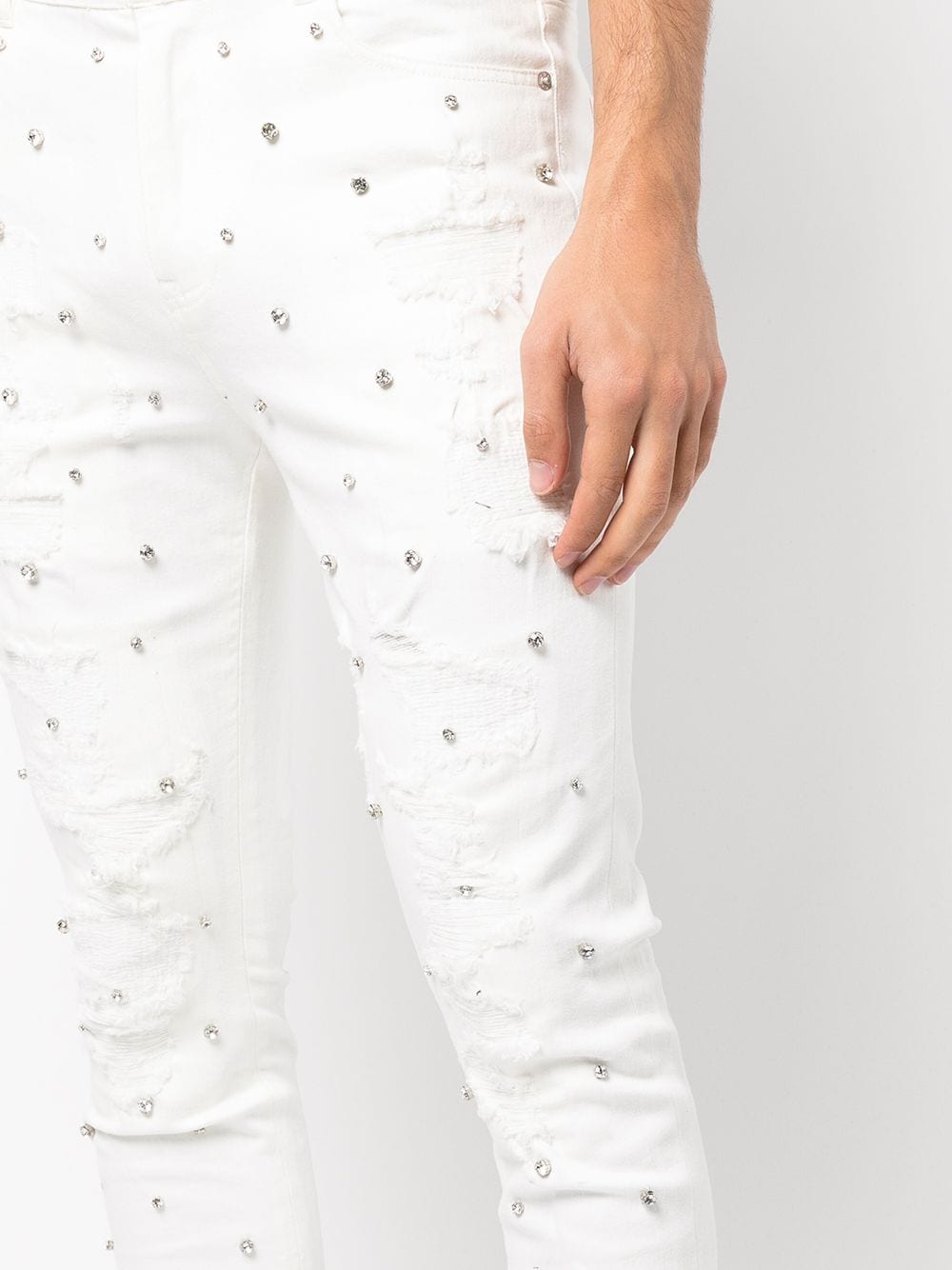 Shop God's Masterful Children Apocalypse Cubic Zirconia Jeans In White