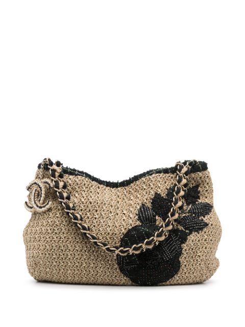 CHANEL Camelia patch woven shoulder bag Women