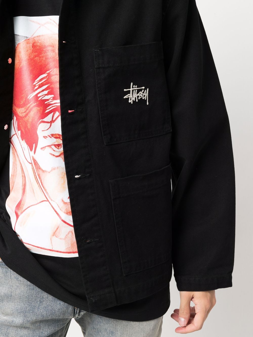 фото Stussy куртка-рубашка с вышитым логотипом