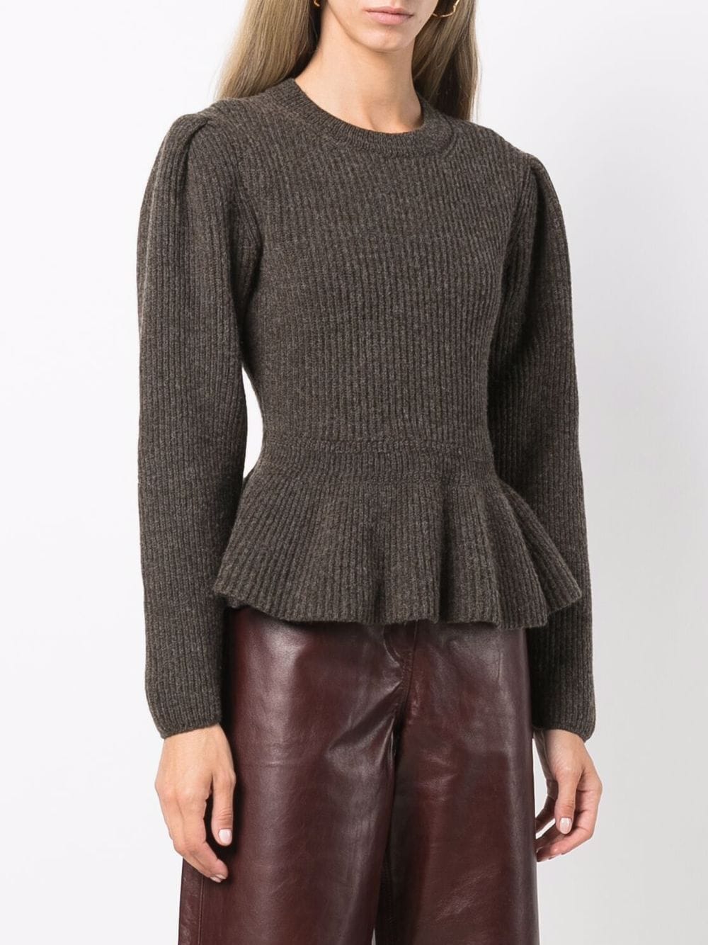 Shop Lemaire Ribbed-knit Peplum-hem Jumper In Brown