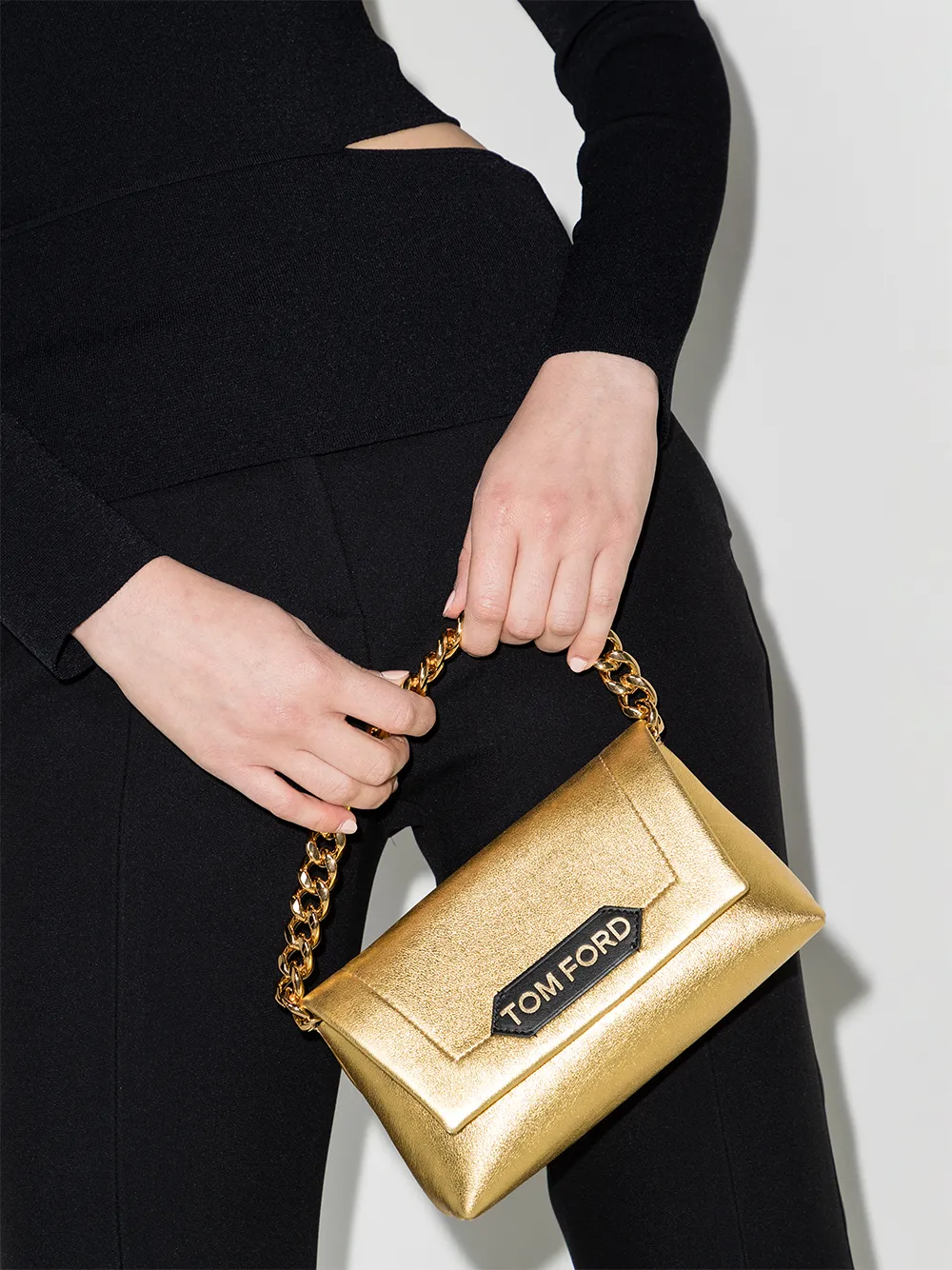 Image 2 of TOM FORD logo-plaque metallic-effect clutch bag