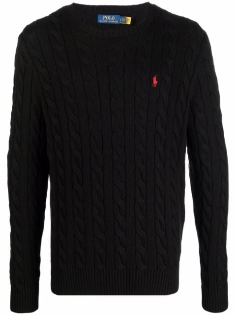 Polo Ralph Lauren 로고 자수 케이블 니트 스웨터