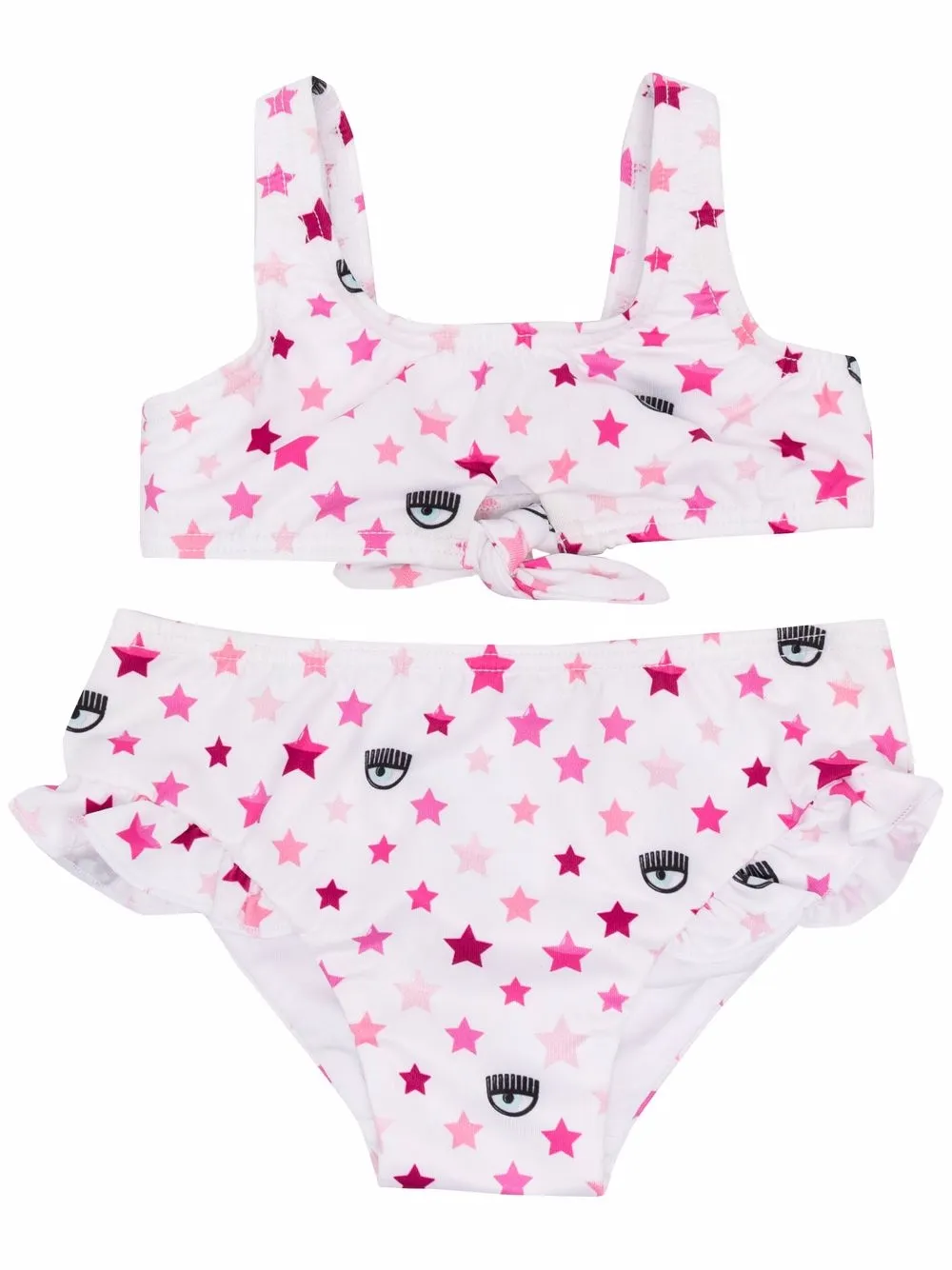 

Chiara Ferragni Kids bikini con estampado logomania y volantes - Blanco
