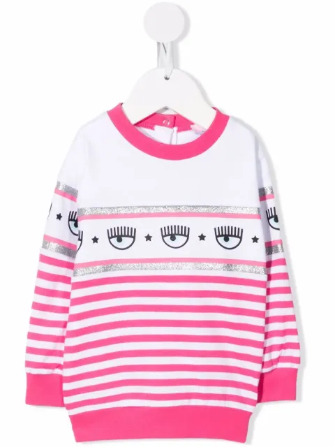 Chiara Ferragni Kids كنزة مخططة بطبعة شعار الماركة