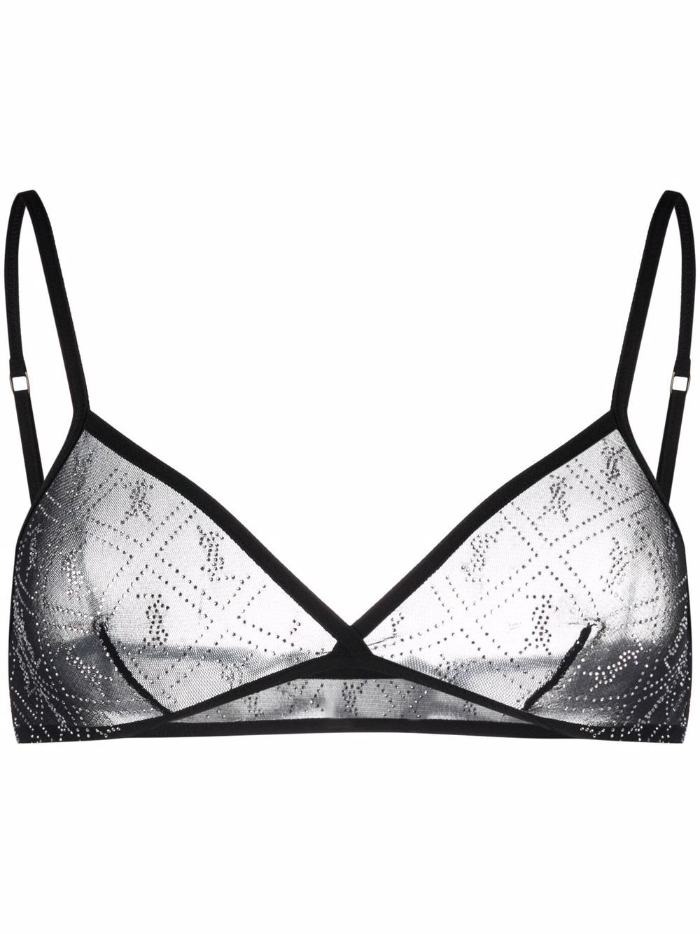 Saint Laurent Logo Triangle Bra in Noir & Crystal