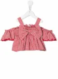 Monnalisa gingham ruffle-bardot blouse - Red