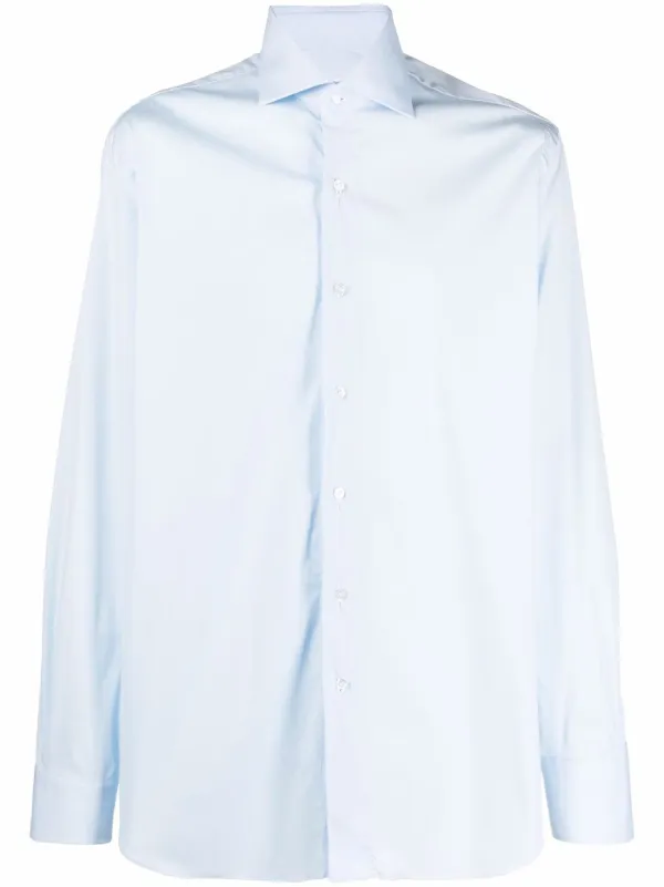 極美品　BARBA　バンドカラーシャツ　長袖　イタリア製　シャンブレー　ブルー GINO シャンブレーシャツ ブルー – MINIMAL WARDROBE（ミニマルワード